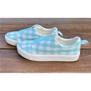 NEW! ISAAC MIZRAH LIVE! Gingham Printed Canvas Sneakers-Island Breeze-Size 8M